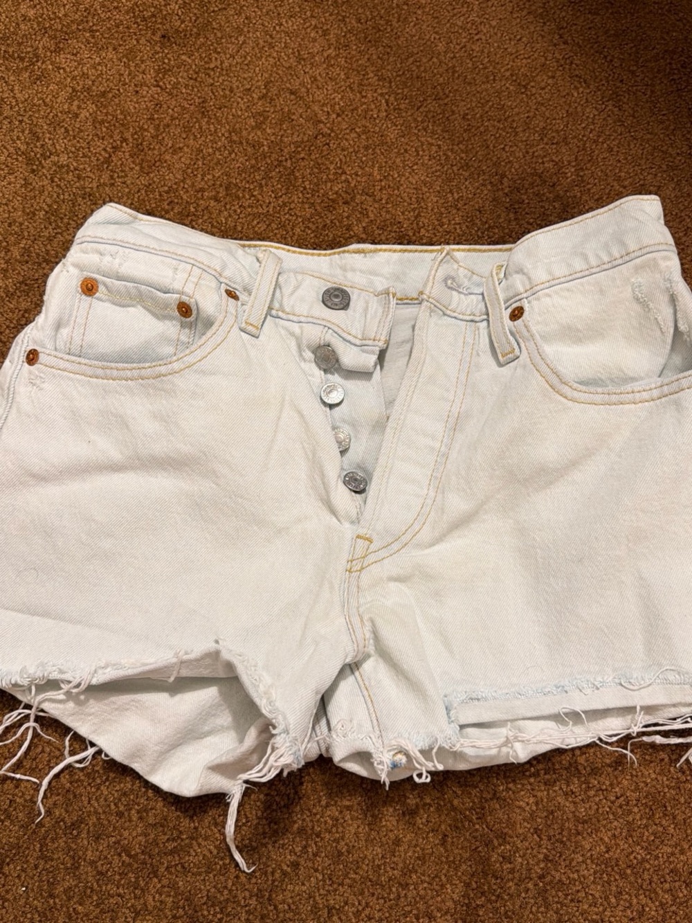 Levi's White Distressed Denim Shorts